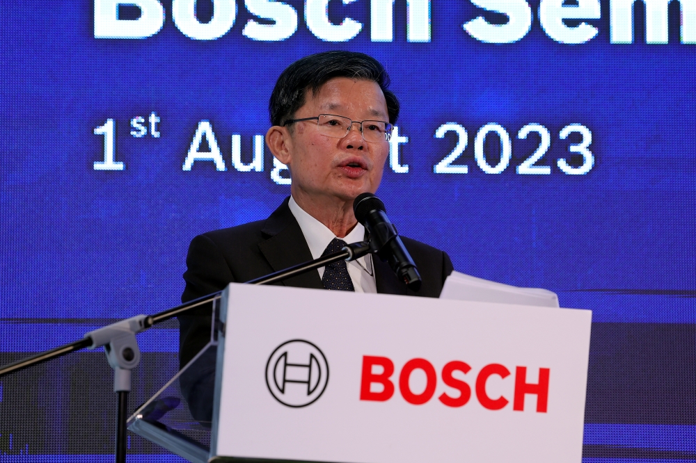 Penang Chief Minister Chow Kon Yeow speaks at the opening ceremony of Bosch’s Semiconductor Back-End site in Batu Kawan August 1, 2023. — Bernama pic