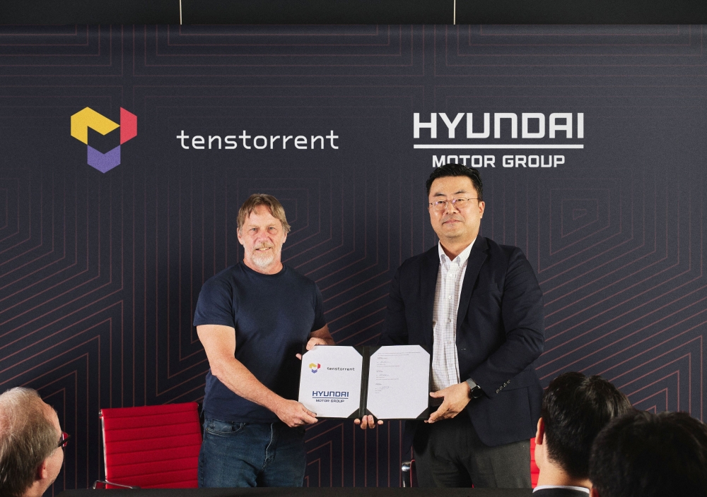 Jim Keller, CEO of Canadian AI Computing Startup Tenstorrent, and Heung Soo Kim, Executive Vice President and Head of Global Strategy office at Hyundai Motor, pose for a picture in Santa Clara, California, in this undated handout photo provided on August 2, 2023.— Picture courtesy of Tenstorrent /Handout via Reuters 