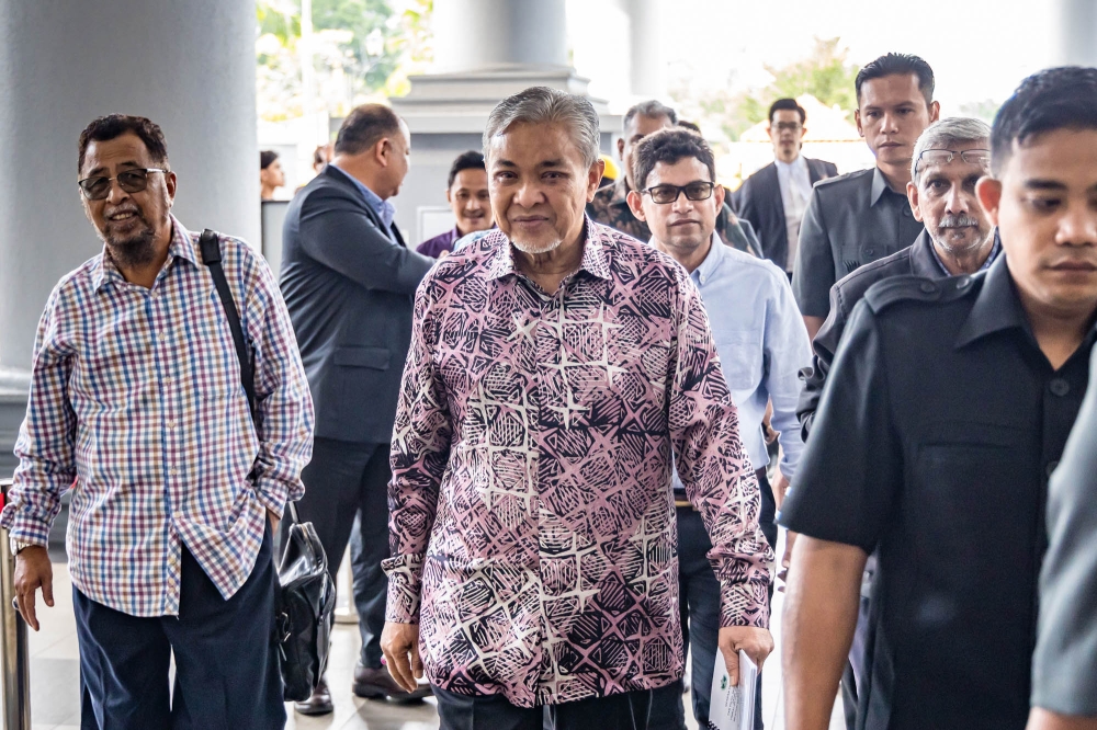 Deputy Prime Minister Datuk Seri Ahmad Zahid Hamidi is pictured the Kuala Lumpur Court Complex, in Kuala Lumpur August 3, 2023. — Picture by Firdaus Latif
