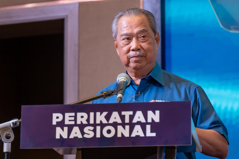 Tan Sri Muhyiddin Yassin called on voters to reject Umno and choose Bersatu and PAS, both component parties in the PN coalition of which Muhyiddin is also its chairman. — Picture By Raymond Manuel