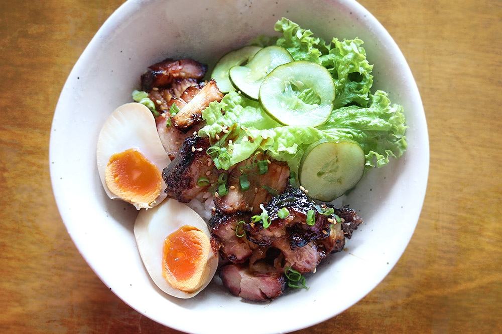 Charcoal Grilled Pork Belly Rice Bowl at Airplane Mode Coffee. —  Pictures by CK Lim