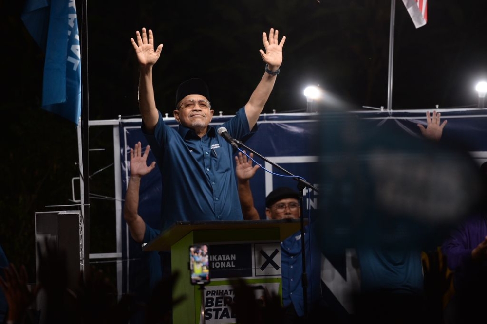 Arau MP Datuk Seri Shahidan Kassim speaking at the PN Ceramah at Bayan Lepas, Penang, August 10, 2023. — Picture by KE Ooi