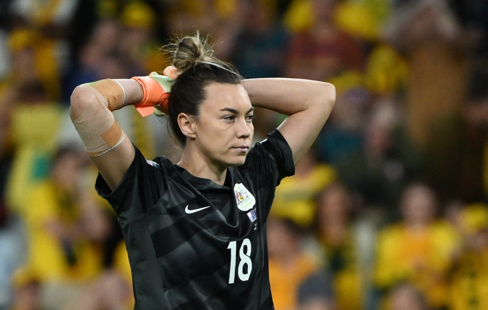 Australia's Mackenzie Arnold looks dejected after missing a penalty during the match against New Zealand at the Brisbane Stadium August 12, 2023. — Reuters pic