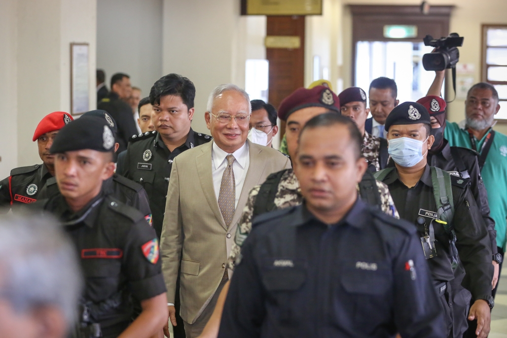 Former prime minister Datuk Seri Najib Razak is pictured at the Kuala Lumpur High Court Complex, August 14, 2023. — Picture by Yusof Mat Isa