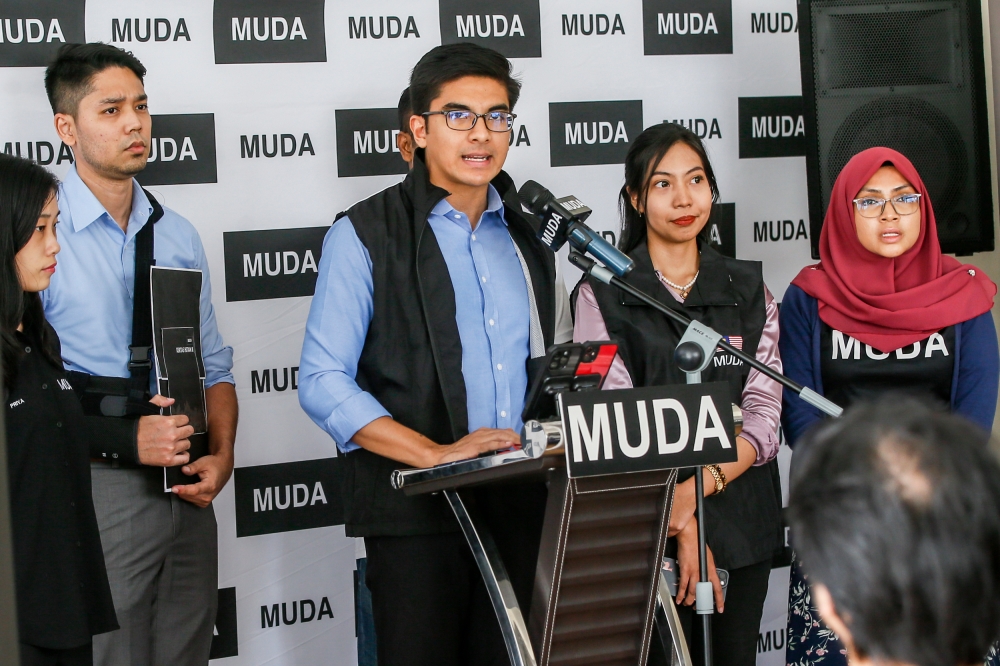 Muda president Syed Saddiq Abdul Rahman speaks during a press conference at Bilik Gerakan Muda in Petaling Jaya July 20, 2023. The Muar MP called Muda’s participation in the state elections a necessary step to build a platform featuring new leaders to demonstrate their ideals to the Malaysian public. — Picture by Hari Anggara