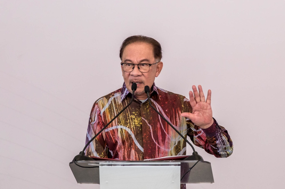 Prime Minister Datuk Seri Anwar Ibrahim speaks during the Residensi Wilayah groundbreaking ceremony in Kuala Lumpur August 17, 2023. ― Picture by Firdaus Latif
