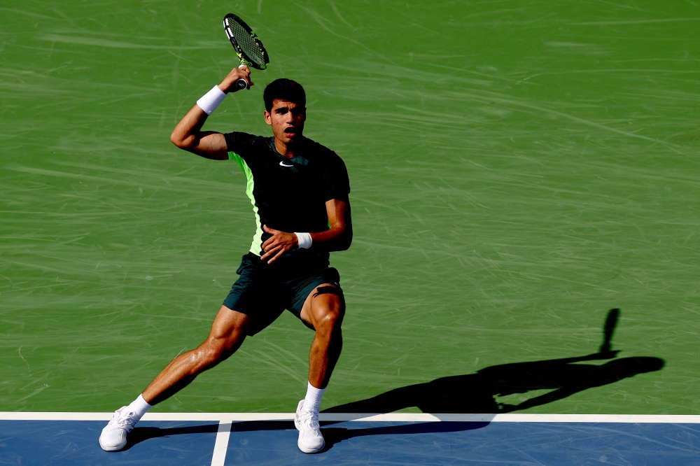 Carlos Alcaraz of Spain returns a shot to Max Purcell of Australia during the Western & Southern Open at Lindner Family Tennis Center on August 18, 2023 in Mason, Ohio. — Matthew Stockman/Getty Images/AFP pic