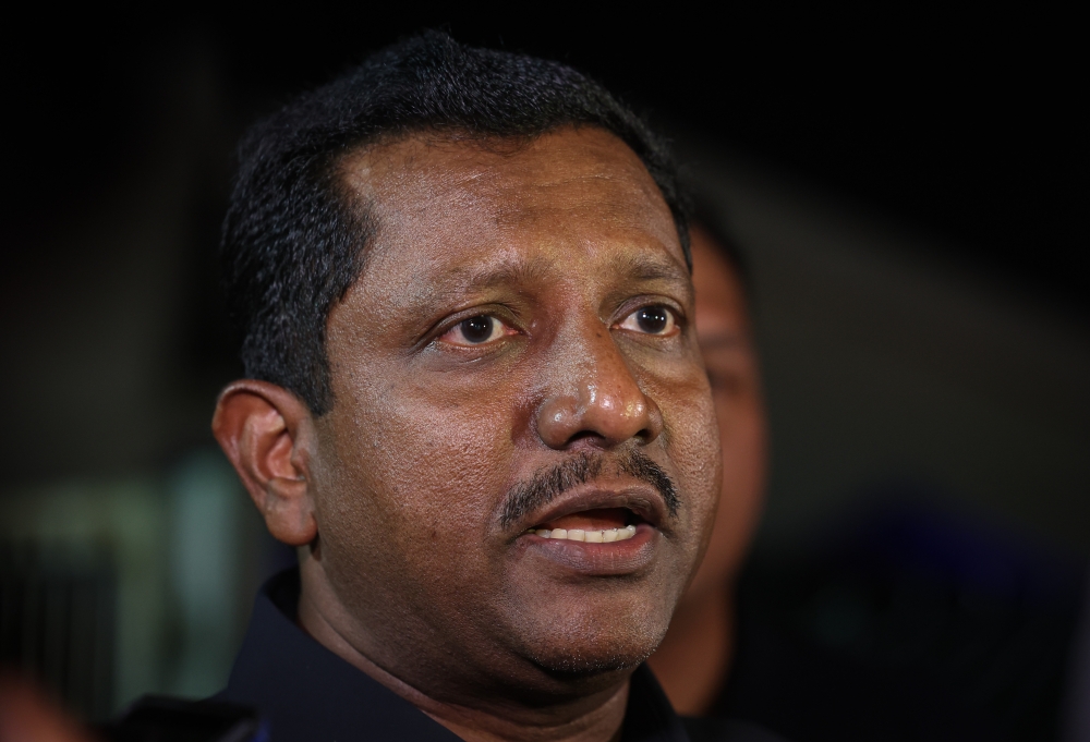 Selangor Police Chief Datuk Hussein Omar Khan at a press conference on the plane crash at the Forensic Department of Tengku Ampuan Rahimah Hospital in Klang August 20, 2023. — Bernama pic