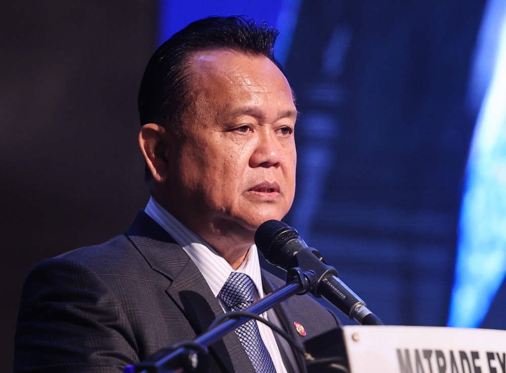 Works Minister Datuk Seri Alexander Nanta Linggi delivers a speech at the Board of Engineers Malaysia Convention 2023 at Menara Matrade in Kuala Lumpur August 22, 2023. — Bernama pic