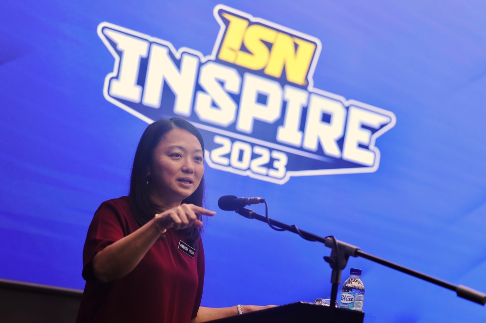Youth and Sports Minister Hannah Yeoh speaks at the opening of the National Sports Institute (ISN) Inspire 2023 programme in Kuala Lumpur, August 22, 2023. — Bernama pic 