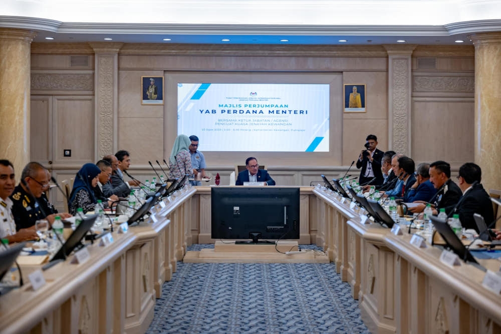 Prime Minister Datuk Seri Anwar Ibrahim, who is also the finance minister, said he stressed the matter during his meeting with the heads of department and financial crime-related enforcement agencies at the Finance Ministry this evening. — Picture from Facebook/Anwar Ibrahim 