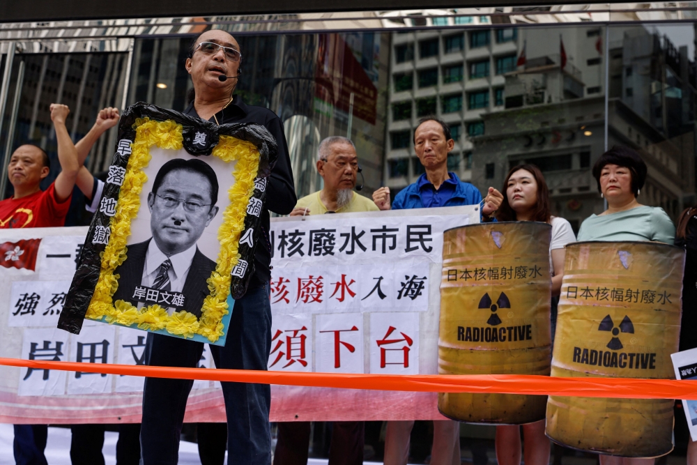 Protest in Hong Kong over Fukushima release of treated radioactive water into the sea. — Reuters pic