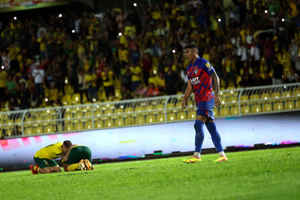Kedah FC players celebrate their draw against JDT at Darul Aman Stadium, Alor Setar August 26, 2023. — Bernama pic