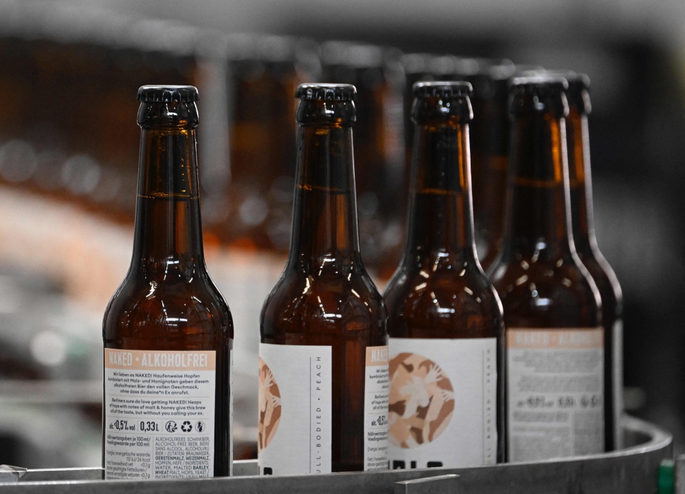 Beer bottles filled with non-alcoholic 