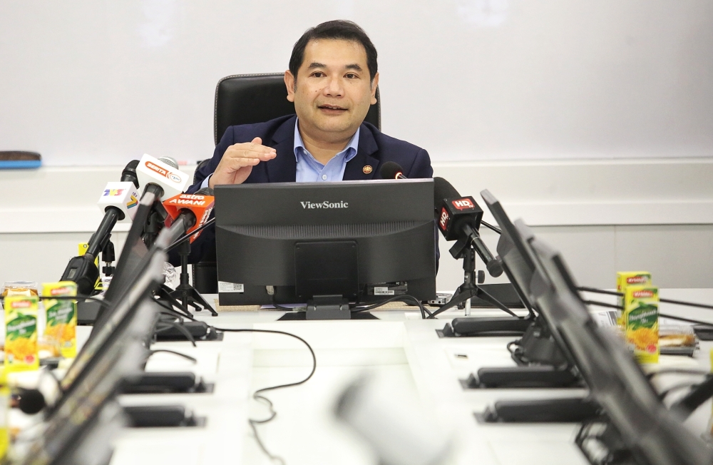 Economy Minister Rafizi Ramli speaks at a press conference in Putrajaya August 29, 2023. — Picture by Choo Choy May