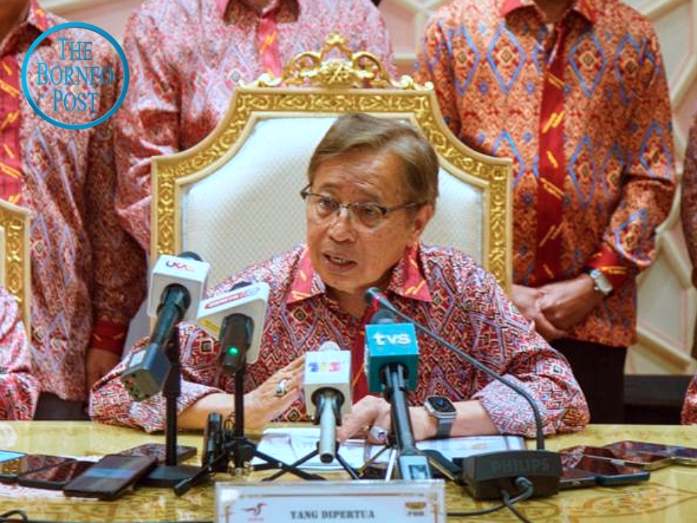 Tan Sri Abang Johari Openg said anything could happen between now and December as far as the potential merger between Progressive Democratic Party and Parti Sarawak Bersatu is concerned. — Borneo Post pic