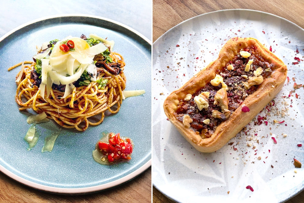 Chuck Mooris is also available as a pasta (left). Gula Melaka Pecan Pie (right).
