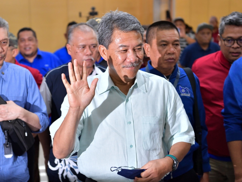 Umno Deputy President Datuk Seri Mohamad Hasan arriving at the World Trade Center (WTC) in Kuala Lumpur to await the results of the six-state State Election (PRN) August 12, 2023. — Bernama pic