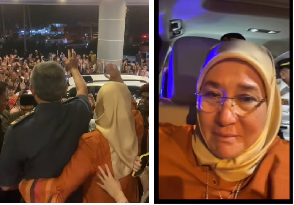 Raja Permaisuri Agong Tunku Azizah Aminah Maimunah Iskandariah shed tears after seeing a warm welcome by Sabahans in Tawau. — Picture via Instagram/istana_negara 