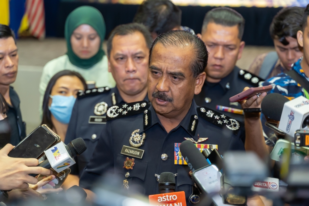 Inspector-General of Police Tan Sri Razarudin Husain speaks to reporters at the Royal Malaysian Police College in Cheras September 7, 2023. — Picture by Raymond Manuel
