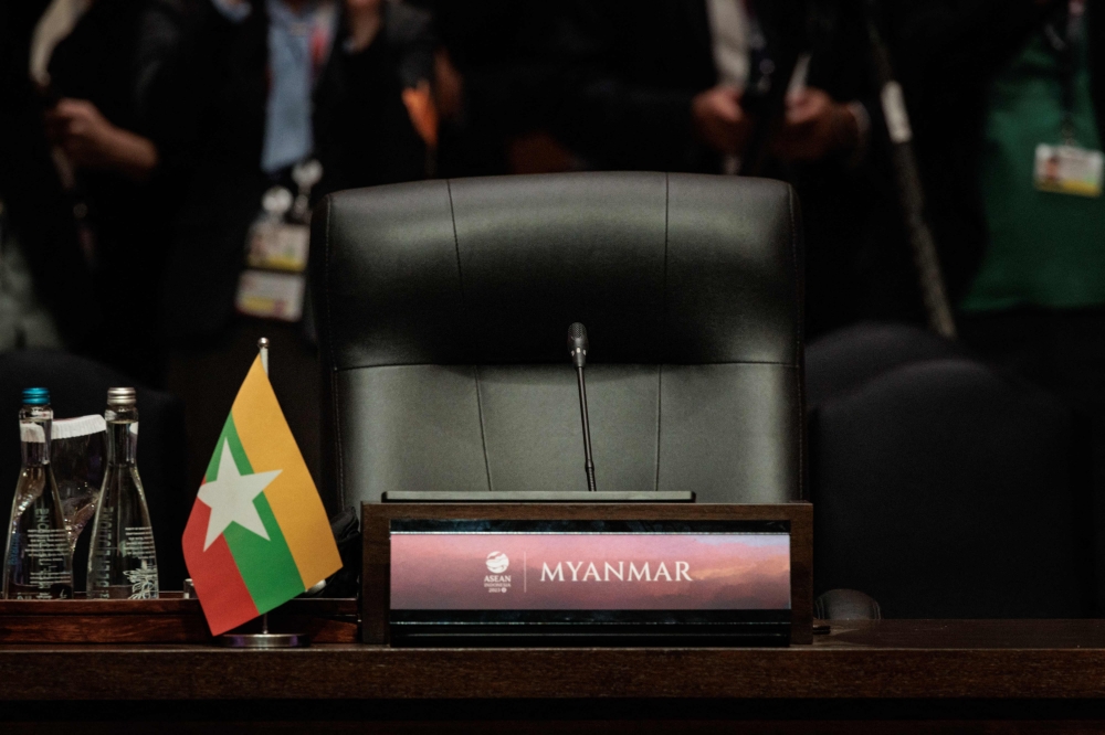 The seat for Myanmar’s delegation remains vacant at the 18th East Asia Summit. — AFP pic