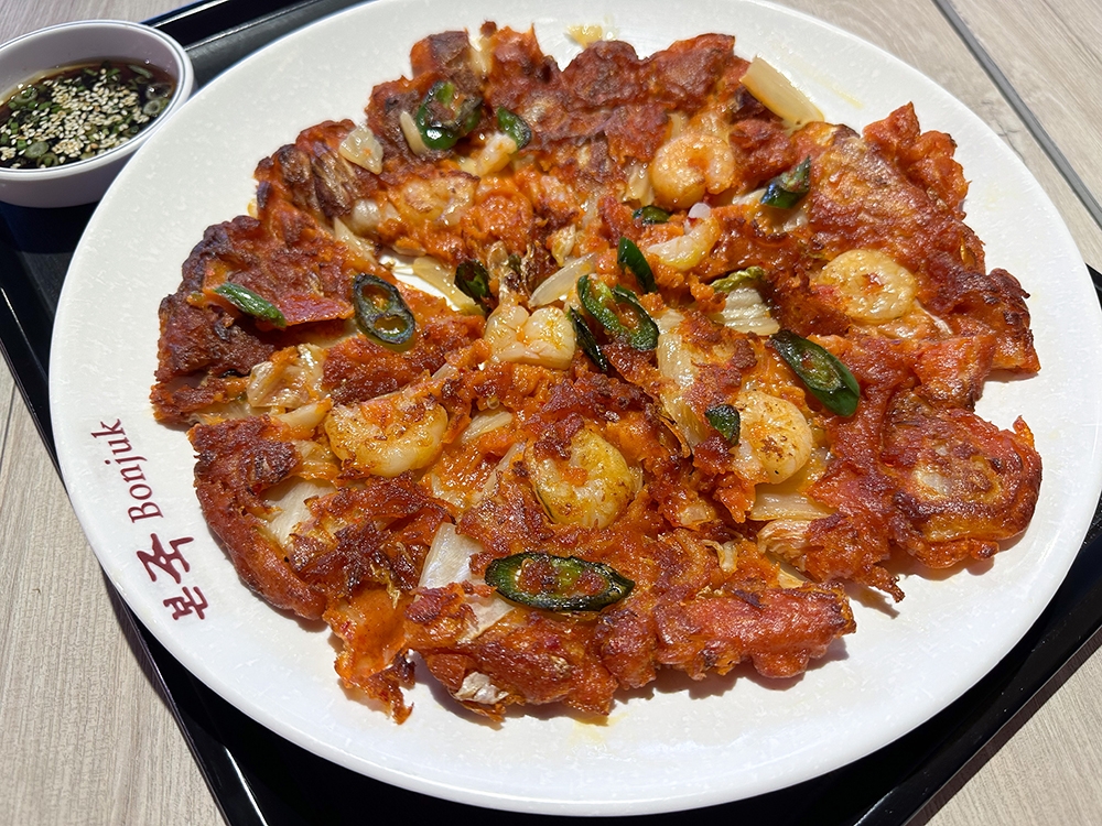 Seafood Kimchi Jeon has a crispier edge with 'kimchi' and bouncy prawns