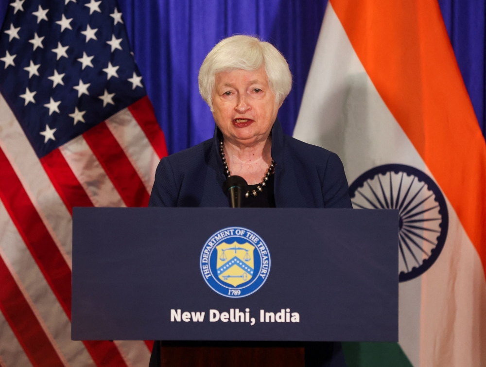 US Treasury Secretary Janet Yellen addresses the media, ahead of the G20 Summit in New Delhi, India September 8, 2023. ― Reuters pic