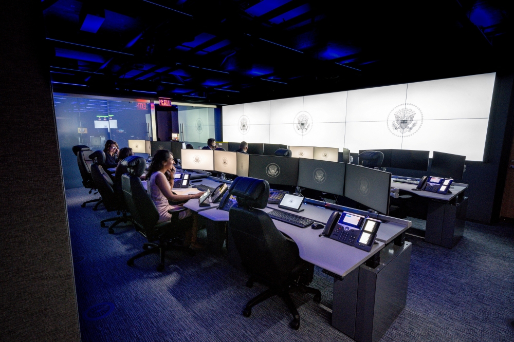 White House staff are seen seated in a part of the newly renovated White House Situation Room complex, in a White House handout photo taken in the West Wing of the White House in Washington. U.S. August 16, 2023. — Carlos Fyfe/The White House handout pic via Reuters