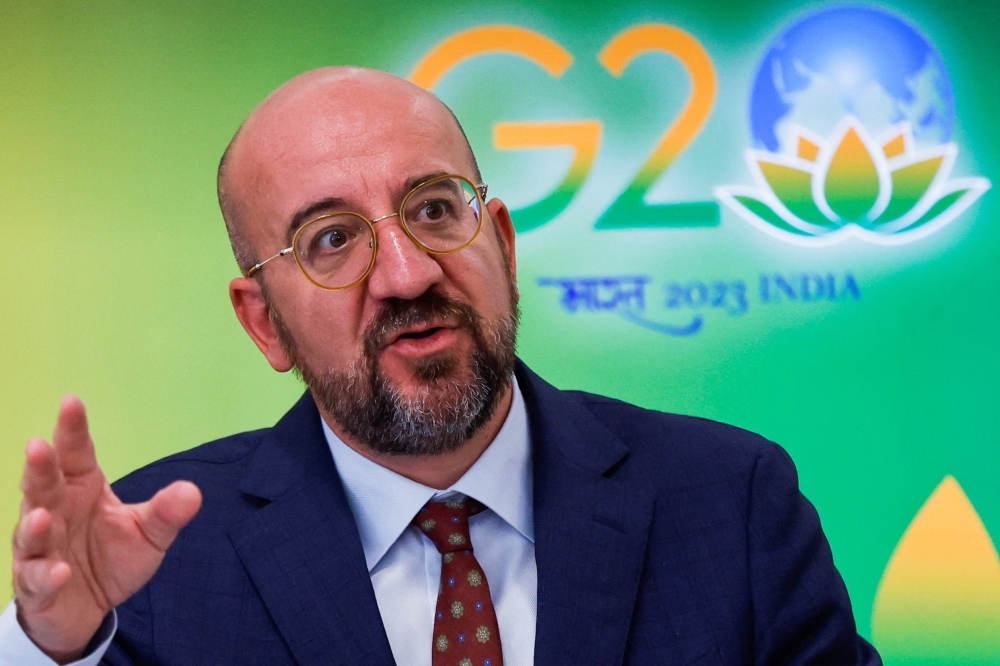European Council President Charles Michel attends a press briefing ahead of the G20 Summit in New Delhi, India, September 8, 2023. — Reuters pic