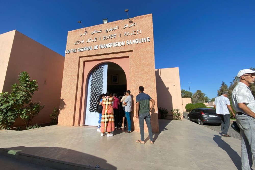 A view of Regional Blood Transfusion Centre as people line up for blood donation following a powerful earthquake, in the historic city of Marrakech, in Morocco, September 9, 2023. — Reuters pic