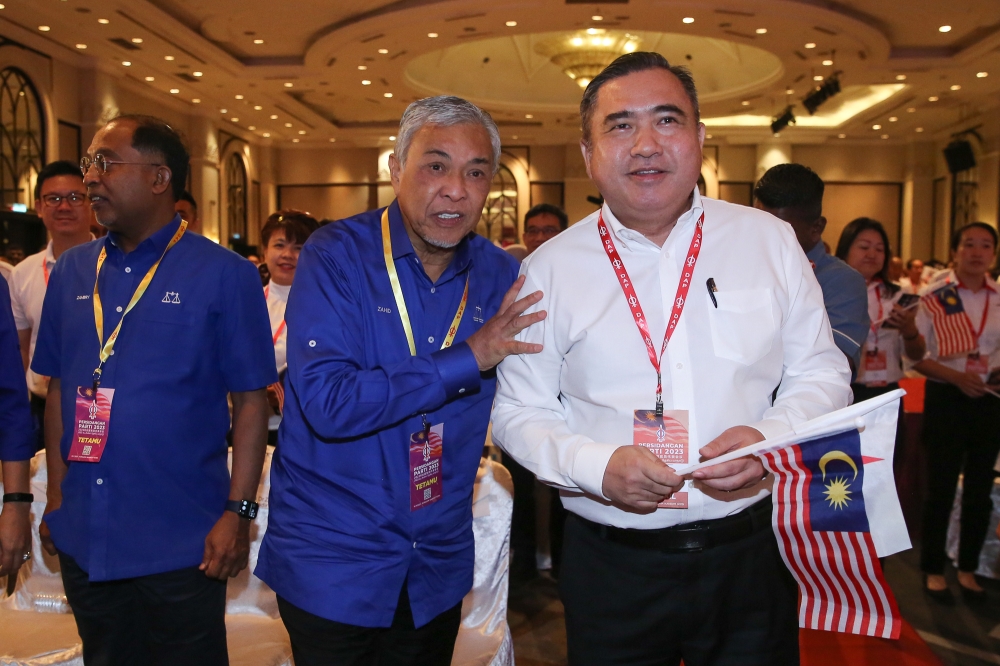 Umno president Datuk Seri Ahmad Zahid Hamidi and DAP secretary-general Anthony Loke at the party's National Congress in Marriot Hotel Putrajaya September 10, 2023. — Picture by Yusof Mat Isa