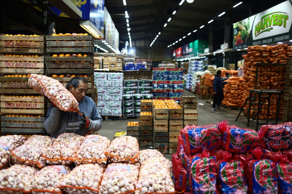 A vendor carries a sack of garlic at the Mercado Central, the city’s largest wholesale central market, which receives produce from the entire country, as Argentines face a daily race for deals as inflation soars above 100 per cent, on the outskirts of Buenos Aires September 12, 2023. — Reuters pic