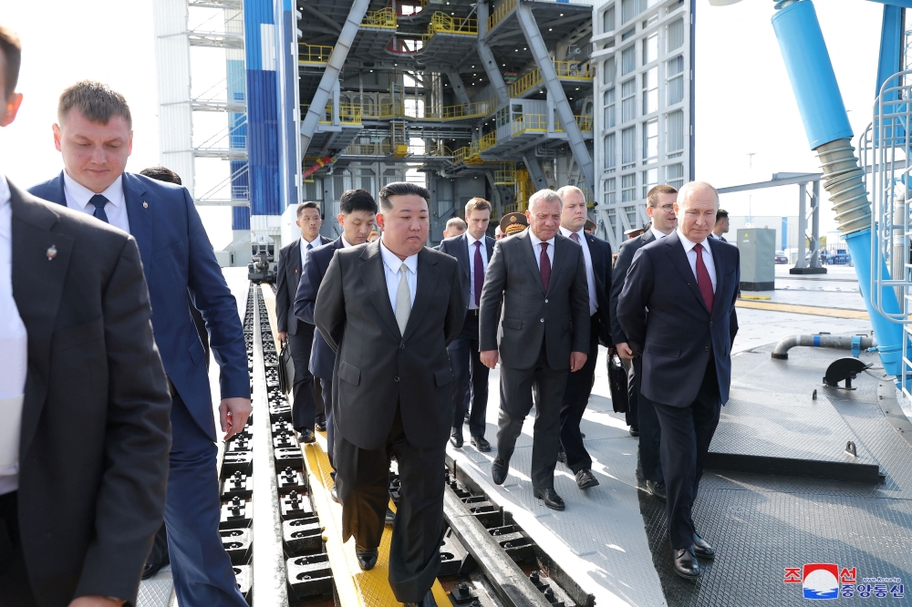 North Korean leader Kim Jong-un meets Russia’s President Vladimir Putin at the Vostochny Cosmodrome in the Amur Oblast of the Far East Region, Russia. — Reuters pic/KCNA