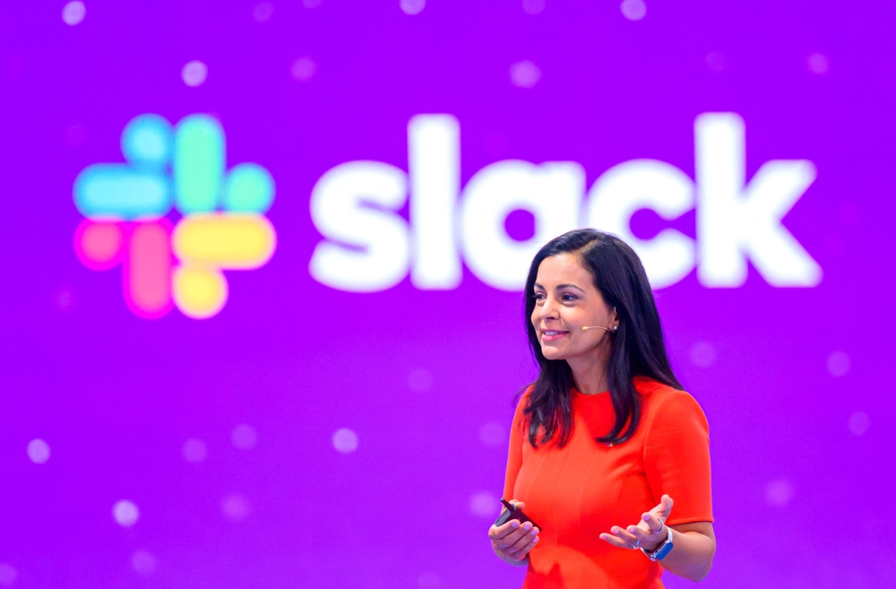 Artificial Intelligence is transforming Slack, the widely used workplace messaging platform, its CEO Lidiane Jones said. — AFP pic
