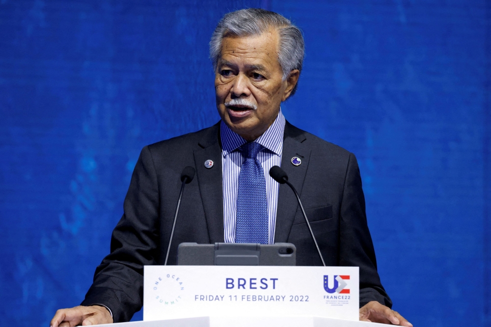 Forum of the Pacific Islands' Secretary General Henry Puna speaks during the High Level Segment session of the One Ocean Summit, which seeks to raise the international community's ambitions to protect sealife, cut plastic pollution and tackle the impact of climate change, in Brest, France February 11, 2022. — Ludovic Marin /Pool/Reuters pic