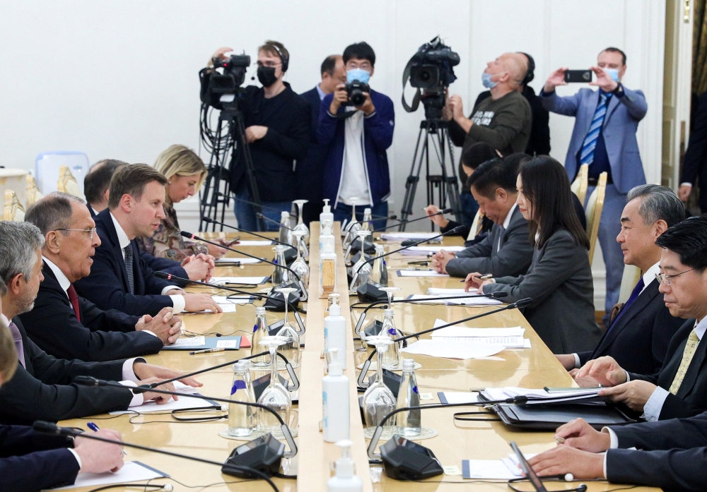 Russia's Foreign Minister Sergei Lavrov and China's Director of the Office of the Central Foreign Affairs Commission Wang Yi attend a meeting in Moscow, Russia September 18, 2023. ― Russian Foreign Ministry/Handout via Reuters