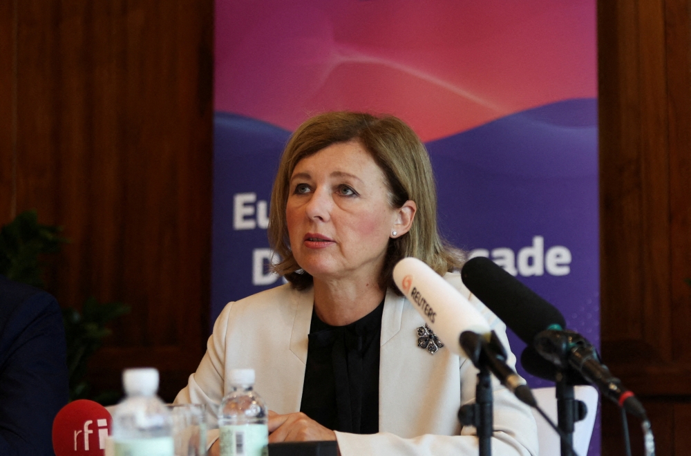 European Commission Vice President Vera Jourova attends a press conference on the EU-China High-Level Digital Dialogue in Beijing, China September 19, 2023. ― Reuters pic