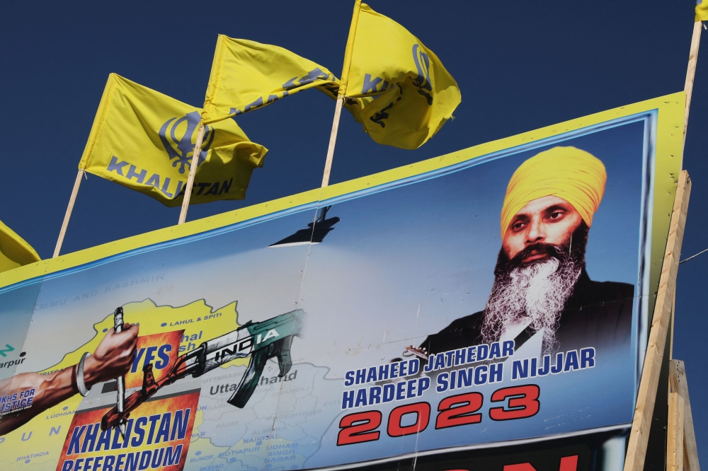 A mural features the image of late Sikh leader Hardeep Singh Nijjar, who was slain on the grounds of the Guru Nanak Sikh Gurdwara temple in June 2023, in Surrey, British Columbia, Canada September 18, 2023. ― Reuters pic