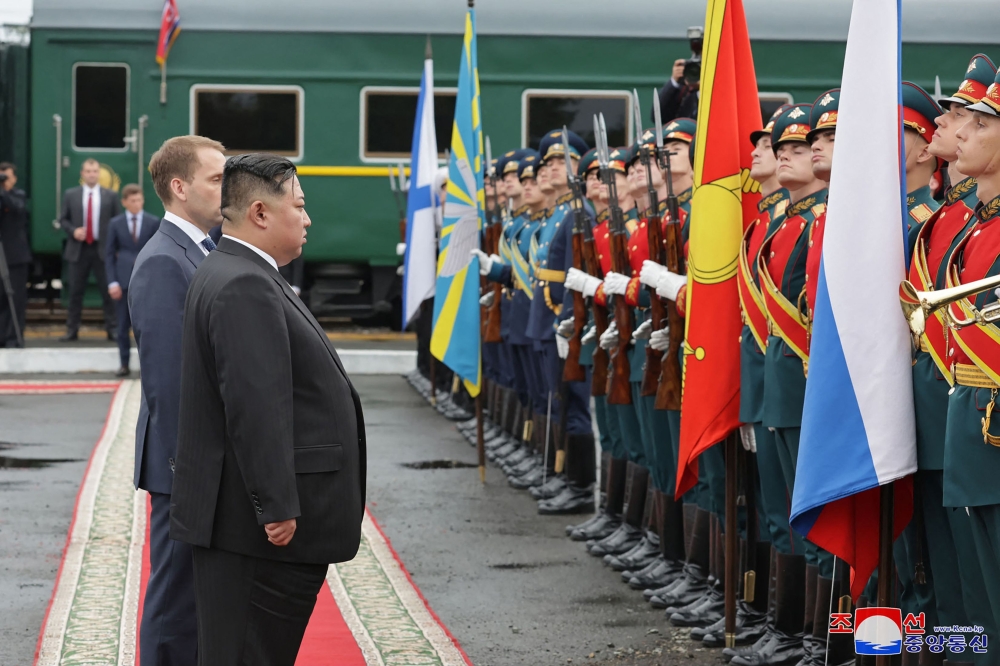 This picture taken on September 17 shows North Korea's leader Kim Jong-un receiving a farewell ceremony at the end of his visit to Russia, at Artyom railway station near Vladivostok, Primorsky region. ― KCNA via AFP
