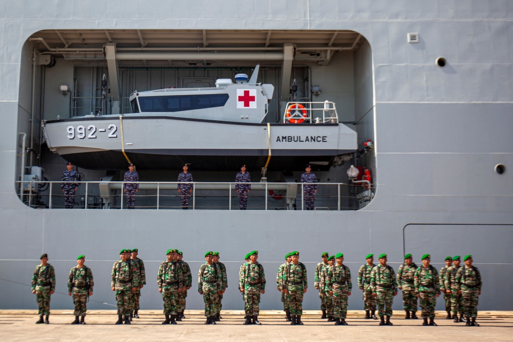 Indonesian soldiers attend the opening ceremony of a joint-military drills Asean Solidarity Exercise at Batu Ampar port on Batam island, Indonesia, September 19, 2023, in this photo taken by Antara Foto. — Antara Foto/Teguh Prihatna pic via Reuters