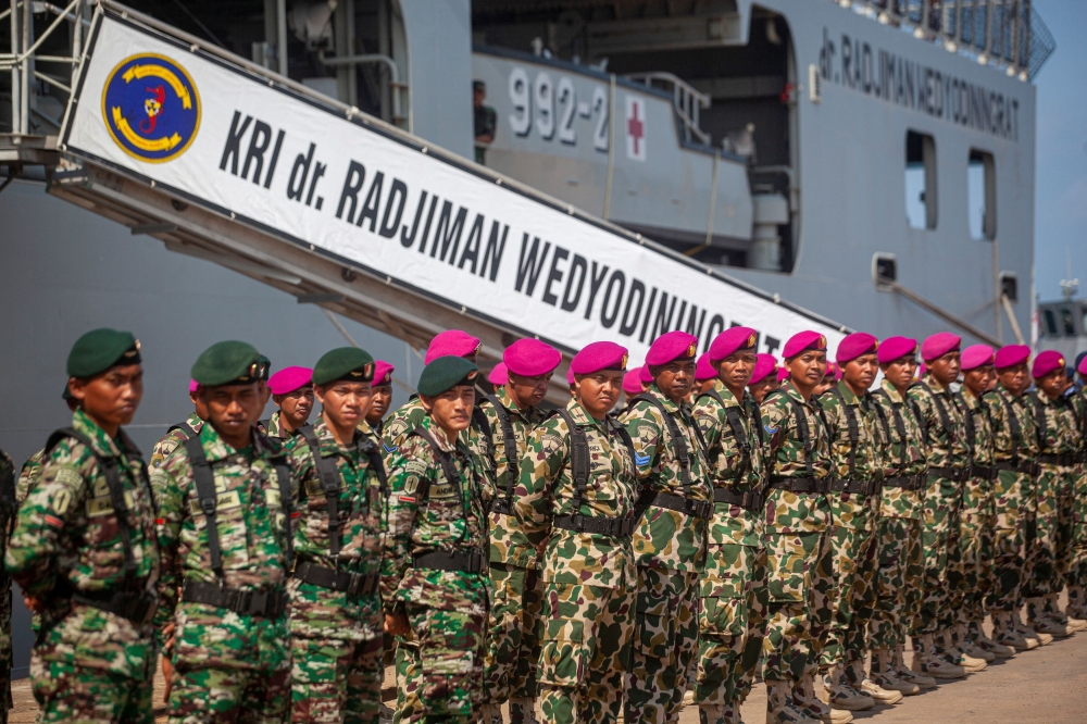 Military personnel attend the opening ceremony of a joint-military drills Asean Solidarity Exercise at Batu Ampar port on Batam island, Indonesia, September 19, 2023, in this photo taken by Antara Foto. — Antara Foto/Teguh Prihatna pic via Reuters