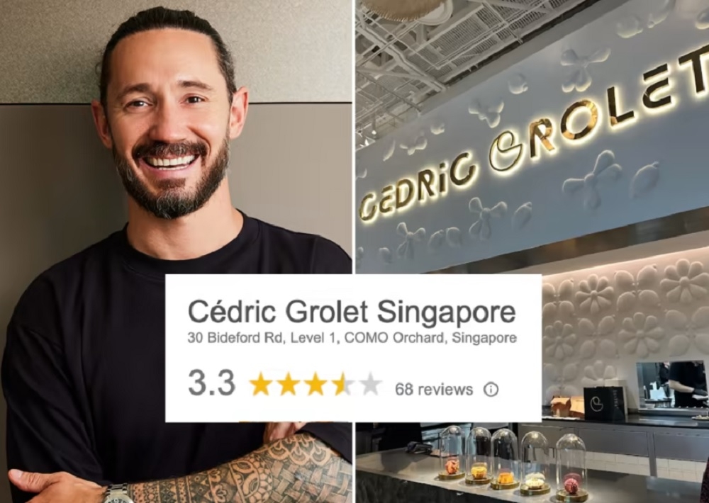 The much-hyped first patisserie of celebrity pastry chef Cedric Grolet (pictured left) in Singapore has received mixed reviews on Google. — Combination pic via Instagram /cedricgrolet and A S/Google Review