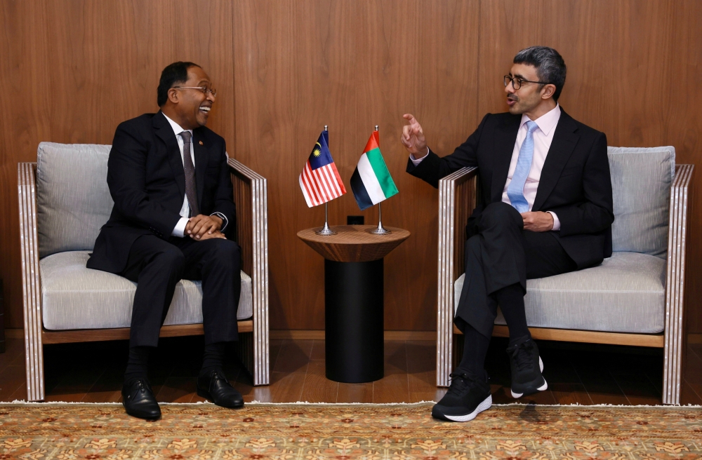 Foreign Minister Datuk Seri Zambry Abd Kadir holds a meeting with his counterpart from the United Arab Emirates (UAE), Sheikh Abdullah bin Zayed Al Nahyan, in New York, September 19, 2023. — Bernama pic 