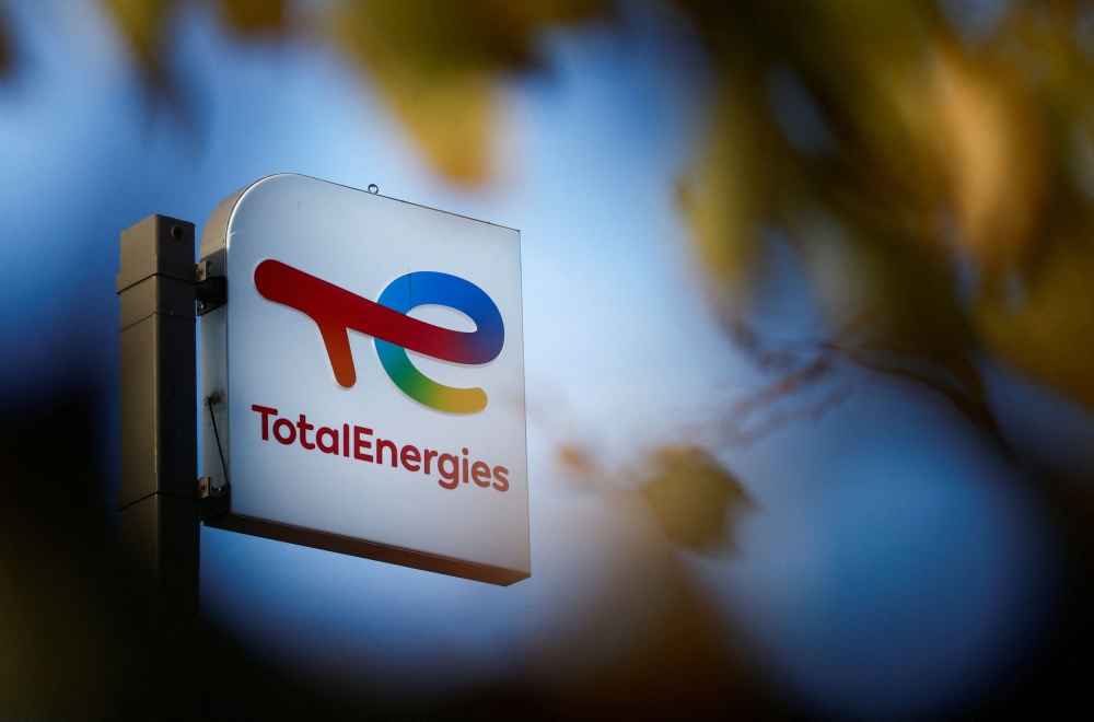 A sign with the logo of French oil and gas company TotalEnergies is pictured at a petrol station in Bouguenais near Nantes November 14, 2022. — Reuters pic