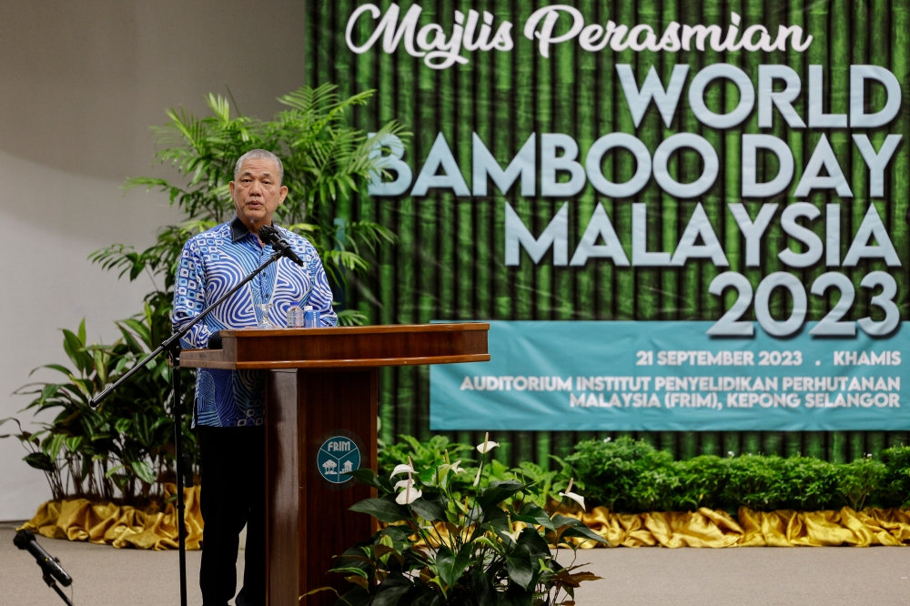 Deputy Prime Minister Datuk Seri Fadillah Yusof delivers a speech during the celebration of World Bamboo Day Malaysia 2023 in Kuala Lumpur September 21, 2023. — Bernama pic