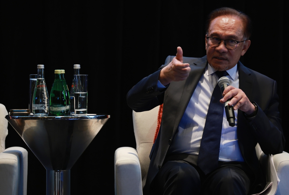 Prime Minister Datuk Seri Anwar Ibrahim speaks during a question and answer session at the Invest Malaysia New York event, September 22, 2023. ― Bernama pic