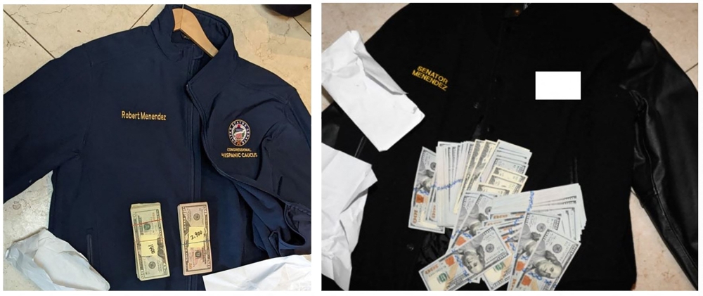 This undated image released by the US District Court of the Southern District of New York on September 22, 2023, and included in an indictment shows money found in jackets belonging to US Senator Robert Menendez. — Handout / US District Court of the Southern District of New York / AFP pic