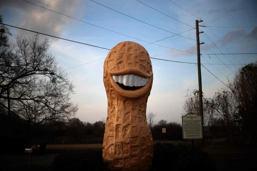 A statue named the ‘Smiling Peanut’ is shown in the hometown of former U.S. President Jimmy Carter in Plains, Georgia. — AFP pic