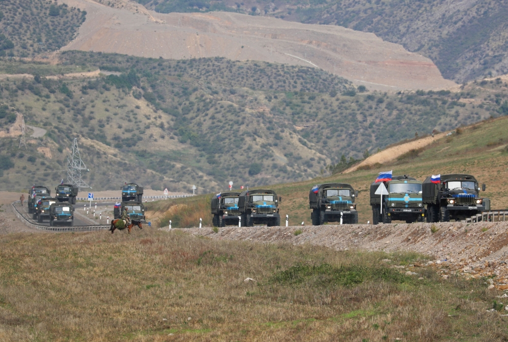 Vehicles on the road near the village of Kornidzor, Armenia. — Reuters pic