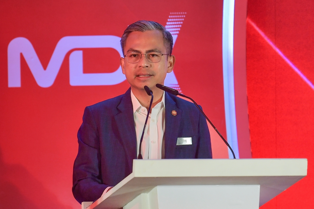 Communications and Digital Minister Fahmi Fadzil delivers his speech during the launch of Malaysia Digital Expo (MDX) 2023, September 25, 2023. — Bernama pic